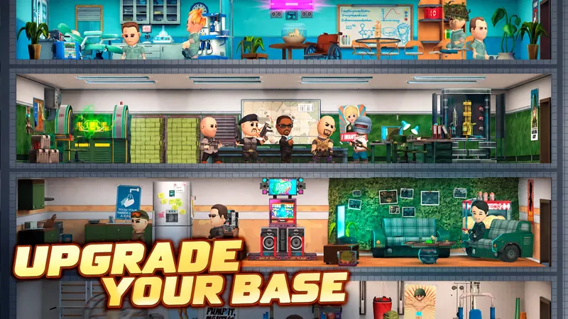 Promo art: a cutaway of the multi-floor base, captioned “Upgrade your base”.